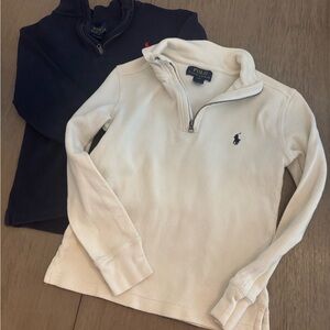 2 Polo Ralph Lauren Quarter-Zip Pullovers - cream and navy blue